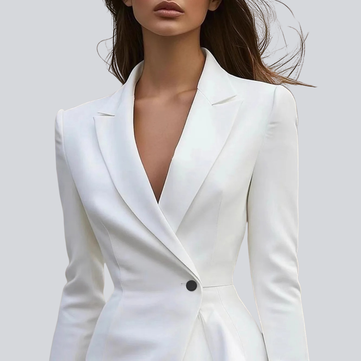 Kvinnors Asymmetrisk Blazer Mini Klänning – Skräddarsydd Stil för Speciella Tillfällen med Draperad Detalj