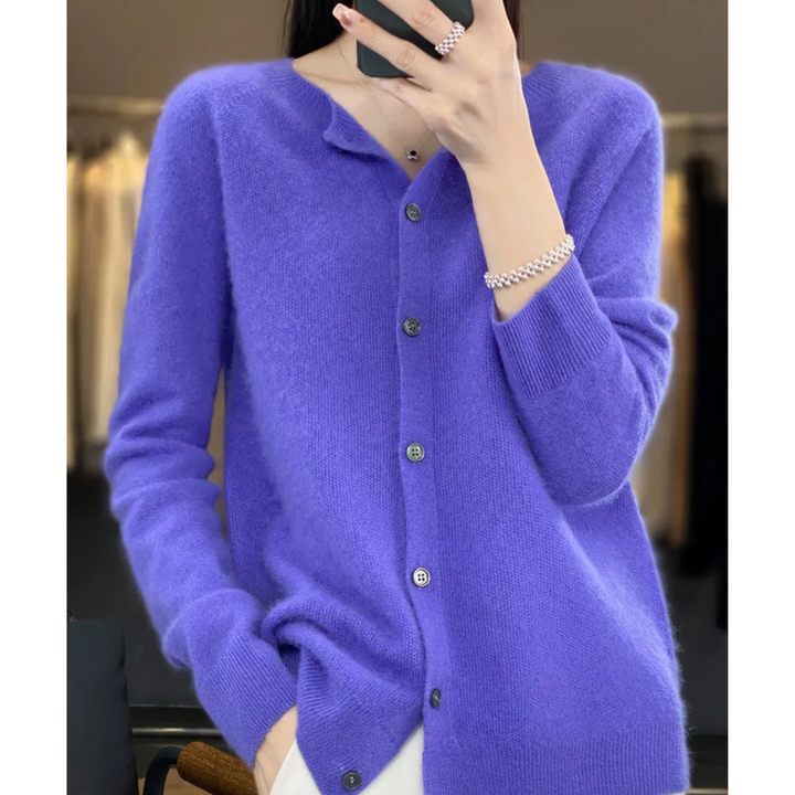 Lyxig Merinoull &amp; Cashmere Cardigan för Kvinnor – Elegant O-Hals Vinterstickad