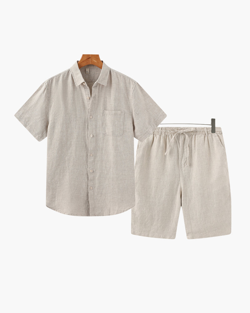 Herrlinne Skjorta och Shorts Avslappnad Sommarsats