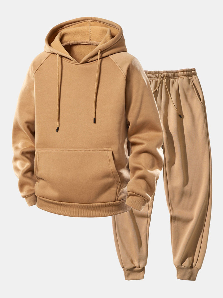 Herrens Raglan Hoodie Träningsdräkt – Regular Fit Polyester Set för Vardagscasual