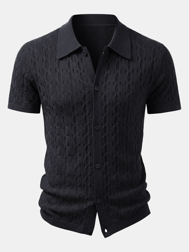 Herrarnas Viskos Texturerad Stickad Skjorta och Stretch Tapered Byxor – Smart Casual Sommarset