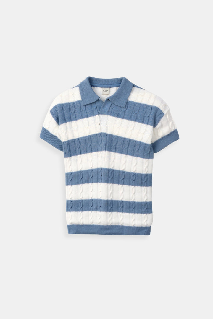 Herrstickad randig polo texturerad smart casual sommar skjorta