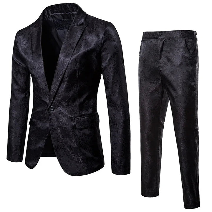 Herrarnas Jacquard Kostymset Slim Fit Formell Blazer Byxor