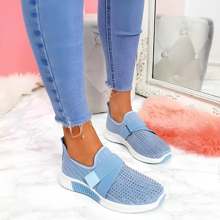 Kvinnors Stickade Slip-On Träningsskor med Elastiskt Band Lätta Bekväma Skor