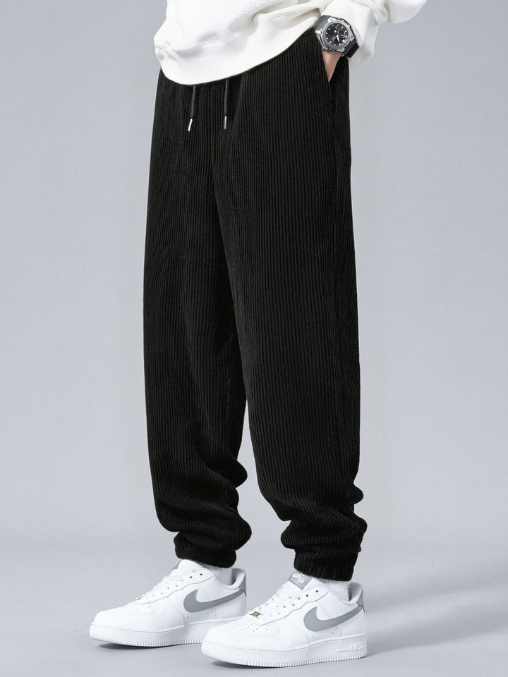 Herrars Corduroy Zip Träningsoverall – Avslappnad Hoodie och Joggers för Höstens Streetwear