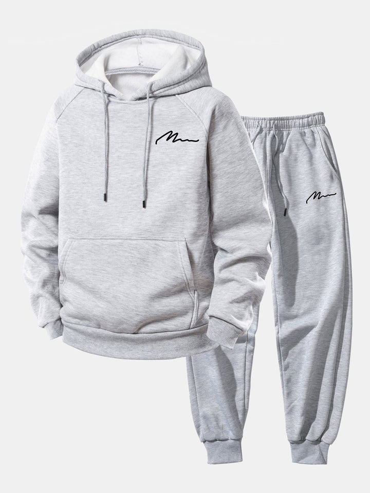 Herrens Pullover Hoodie Träningsdräkt – Avslappnad Polyester Jogger Co-Ord för Vardags Street Style