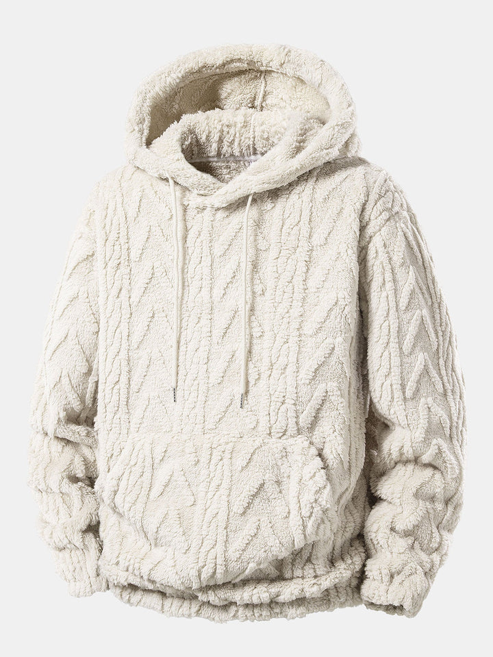 Herrens Teddy Fleece Tvådelade Set – Avslappnad Hoodie och Joggers för Kalla Dagar