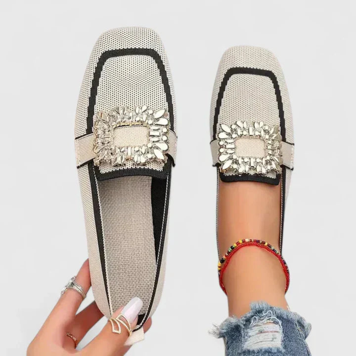 Kvinnors Kristallspänne Loafers – Dekorerade Slip-On Flats för Smart Casual Användning
