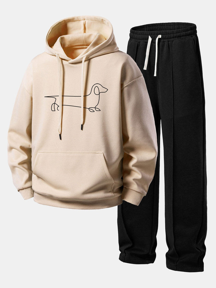 Herrens Avslappnade Hoodie Träningsdräkt – Rakbenade Pintuck Sweatpants för Avslappnad Gatustil