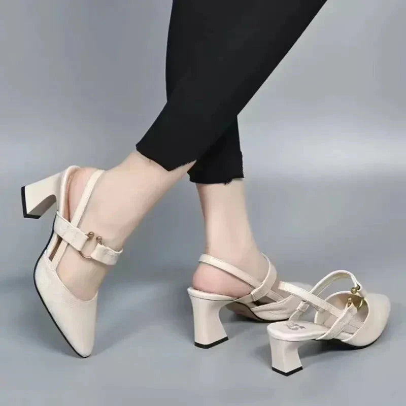 Kvinnors Spetsig Tå Mary Jane Pumps – Blockklack Slingback Skor för Kontor och Evenemang