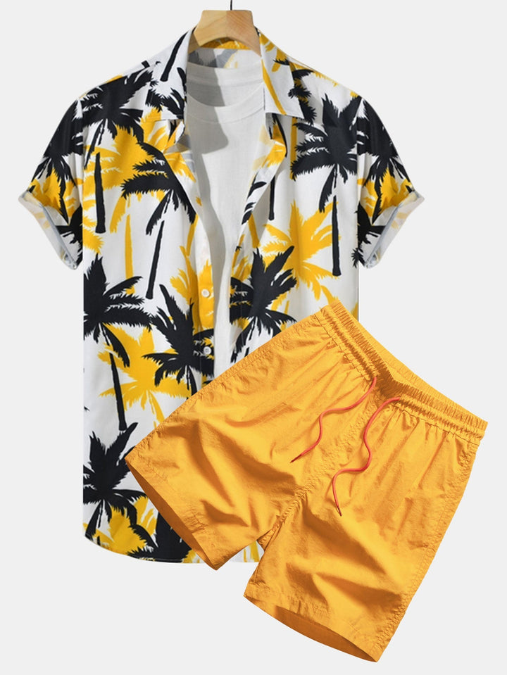 Herrars Tropical Print Skjorta och Badshorts Kust Sommar Set