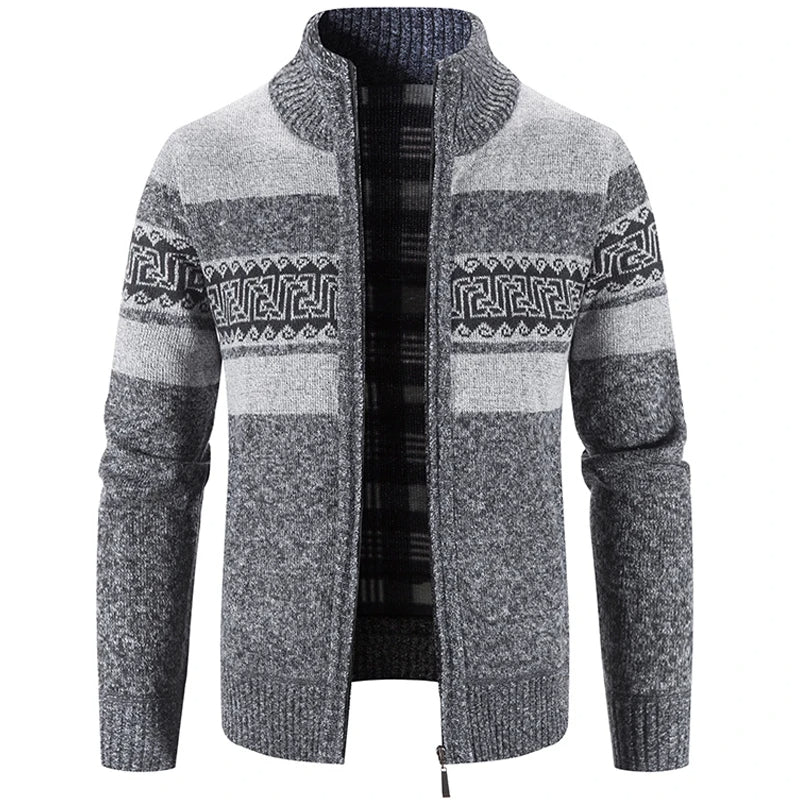 Herrars Varm Stickad Zip-Up Jacka – Mjuk Ståkrage Tröja för Höst och Vinter Lager