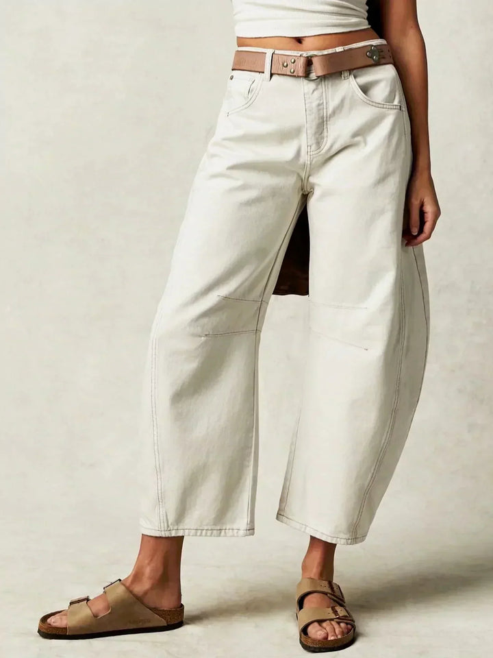 Kvinnors tryckta barrel-leg jeans – Avslappnad denim för streetwear och helgoutfits