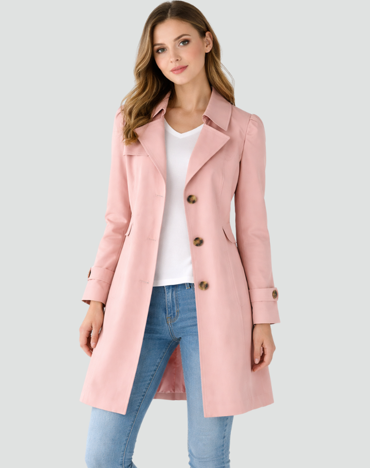Kvinnors skräddarsydd trenchcoat med klassisk krage, midjelång jacka