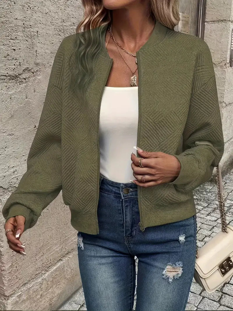 Kvinnors Texturerad Zip-Up Kofta – Avslappnad Stickad Lager för Vardags- och Reseklär