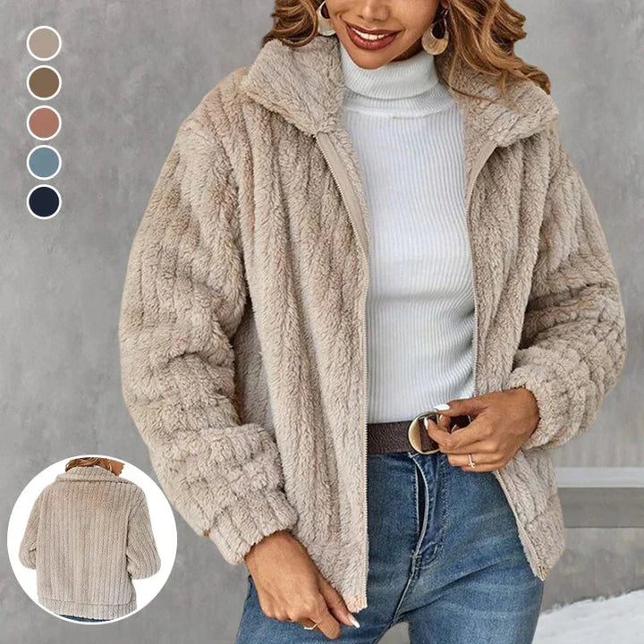 Kvinnors Plysch Zip-Up Fleecejacka – Mjuk Avslappnad Lager för Höst och Vinter