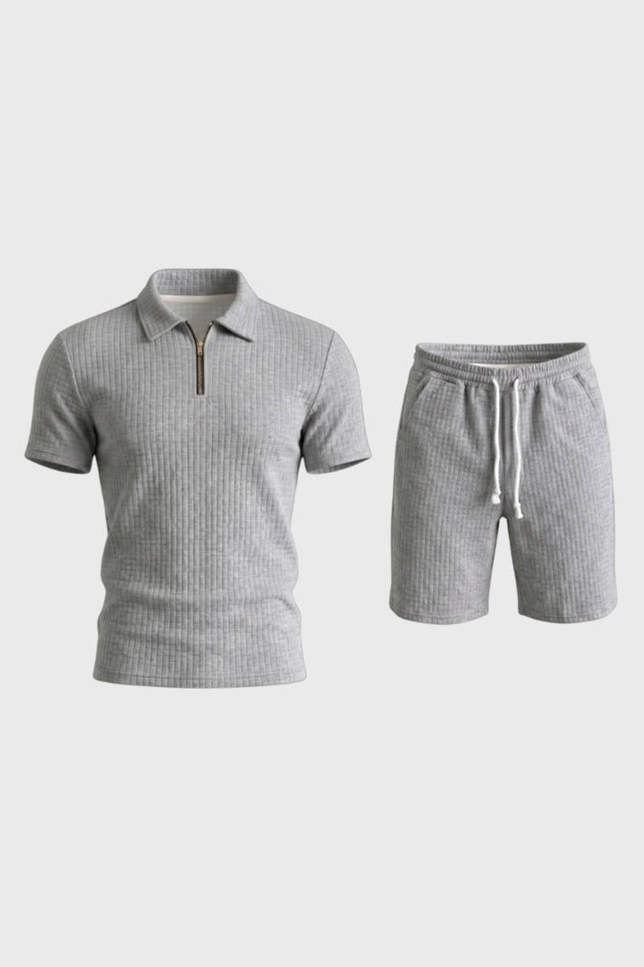 Herrarnas Ribbad Polo och Shorts Outfit Set