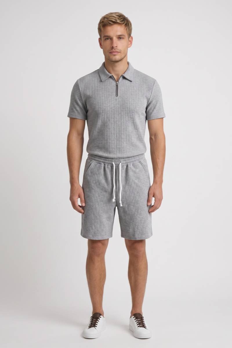 Herrarnas Ribbad Polo och Shorts Outfit Set
