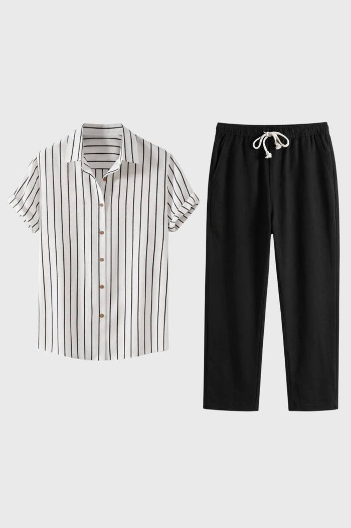 Herrtryckt skjorta och byxor med dragsko outfitset