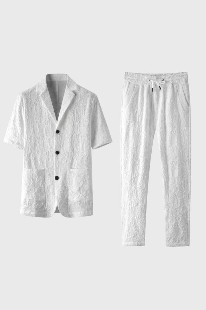 Herrars Texturerad Skjorta Och Dragsko Byxor Outfit Set