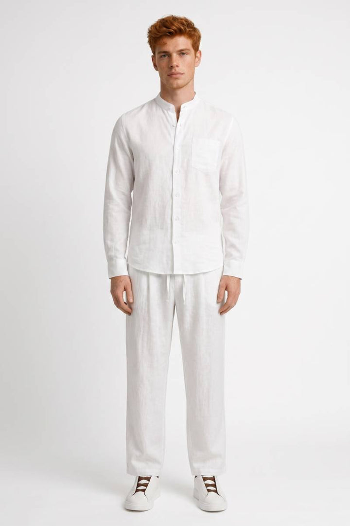 Herrskjorta med Mandarin-krage och Avslappnade Byxor Outfit Set