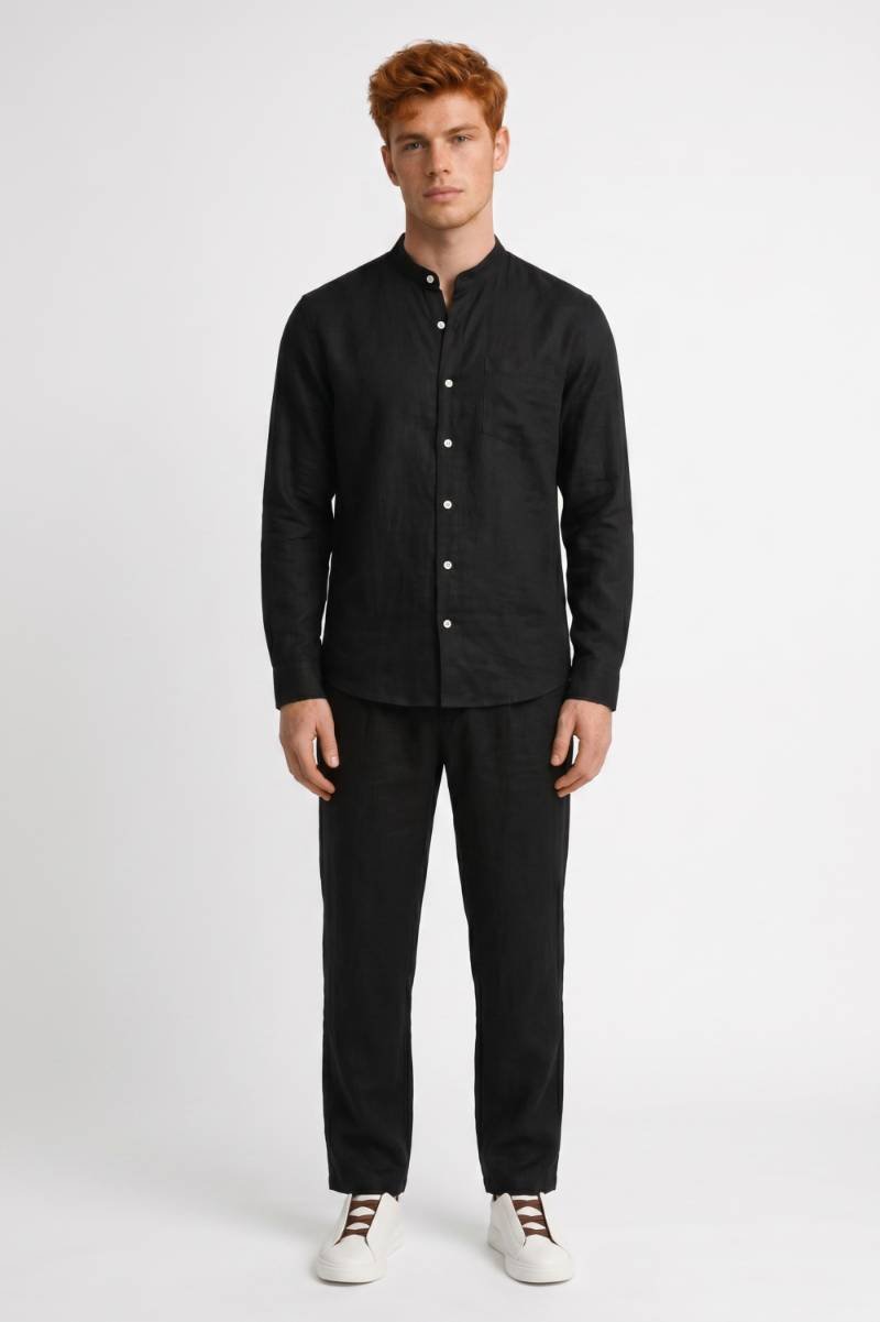 Herrskjorta med Mandarin-krage och Avslappnade Byxor Outfit Set