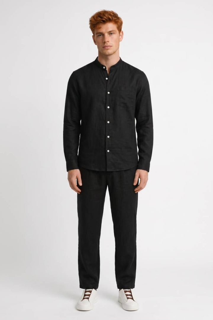 Herrskjorta med Mandarin-krage och Avslappnade Byxor Outfit Set