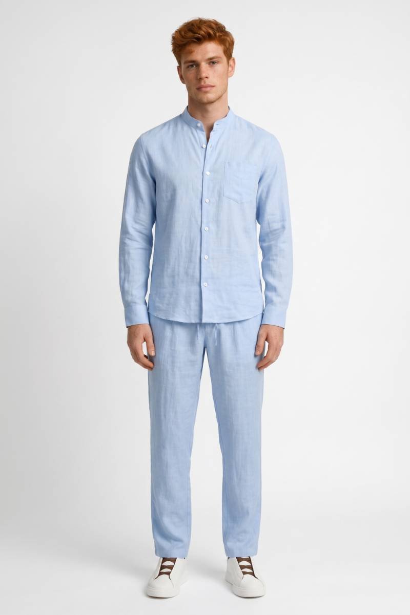 Herrskjorta med Mandarin-krage och Avslappnade Byxor Outfit Set