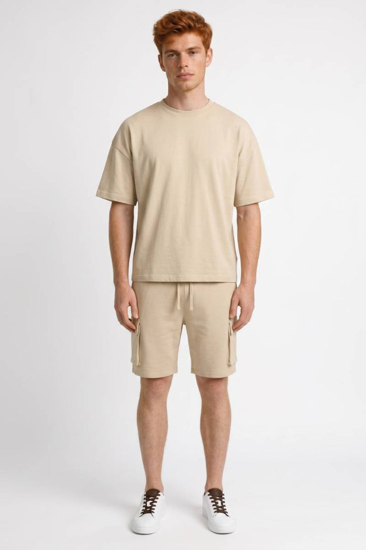 Herrars Oversized T-shirt och Cargo Shorts Set