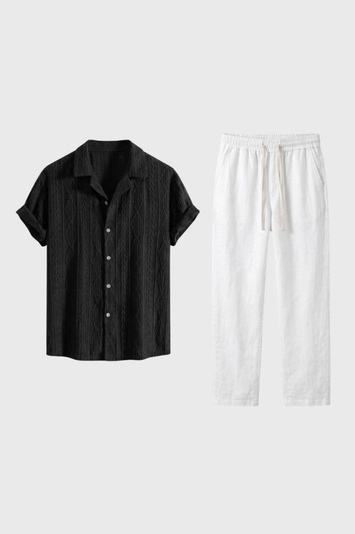 Herrarnas Resort Co-Ord Set Texturerad Skjorta Vida Byxor