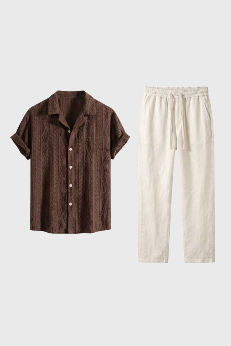 Herrarnas Resort Co-Ord Set Texturerad Skjorta Vida Byxor