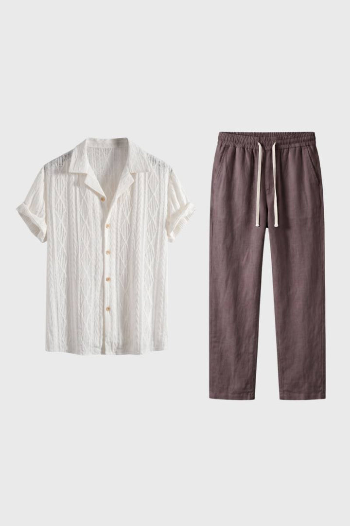 Herrarnas Resort Co-Ord Set Texturerad Skjorta Vida Byxor