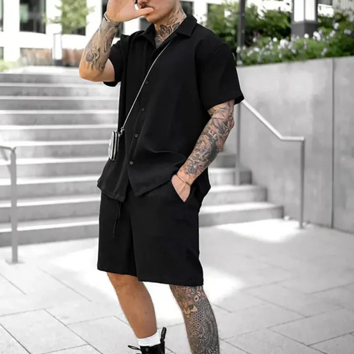 Herrars Lätta Sommar Skjorta och Shorts Set Andningsbar Avslappnad Tvådelad Outfit