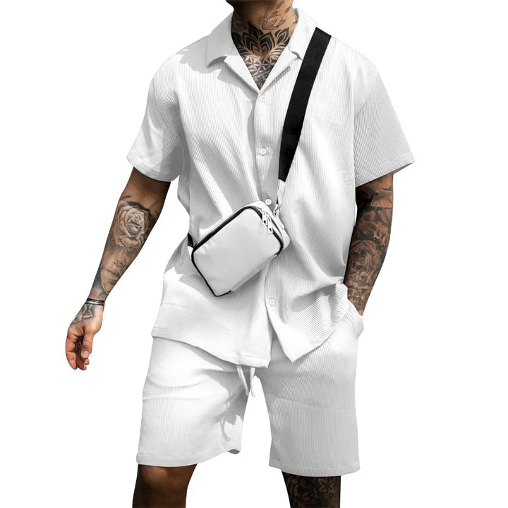 Herrars Lätta Sommar Skjorta och Shorts Set Andningsbar Avslappnad Tvådelad Outfit