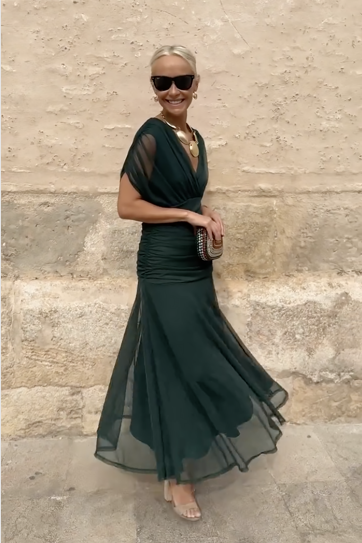 Kvinnors Draperad V-ringad Chiffon Maxiklänning