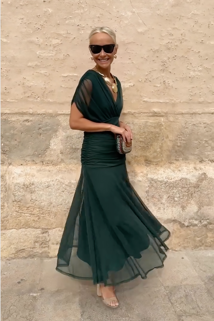 Kvinnors Draperad V-ringad Chiffon Maxiklänning