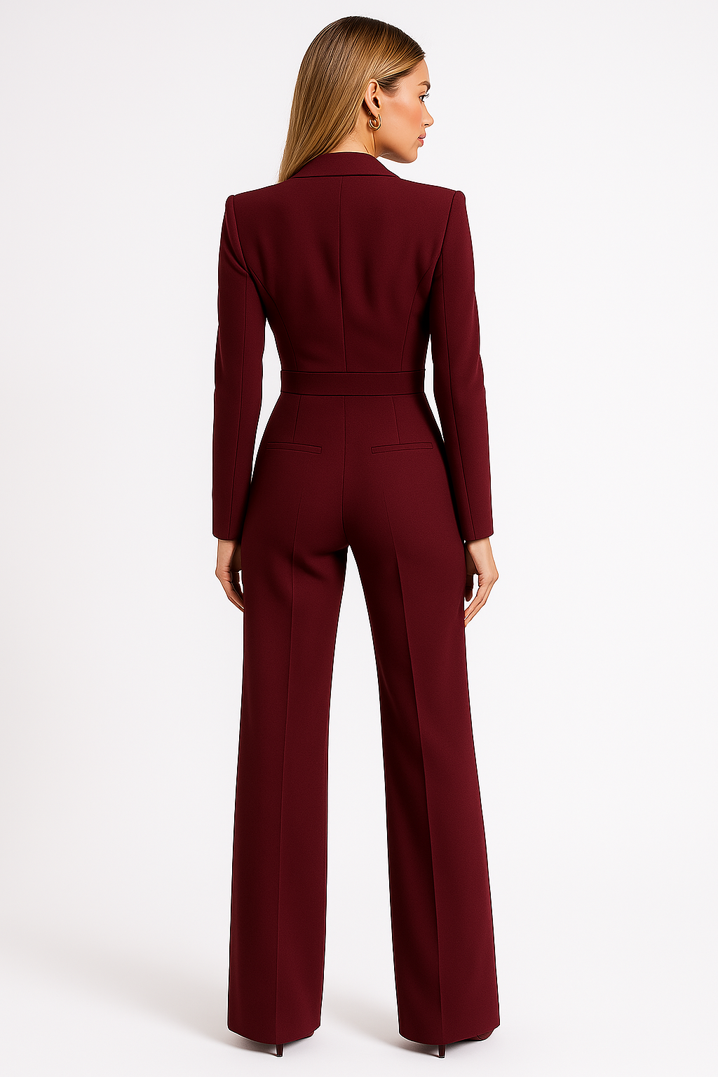 Kvinnors Elegant V-ringad Jumpsuit Vid Ben Skräddarsydd Passform Lång Ärmar Kvällsoutfit