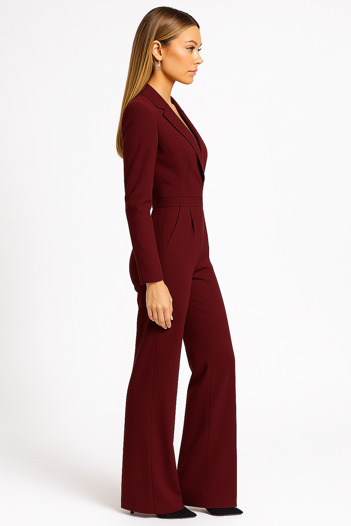Kvinnors Elegant V-ringad Jumpsuit Vid Ben Skräddarsydd Passform Lång Ärmar Kvällsoutfit