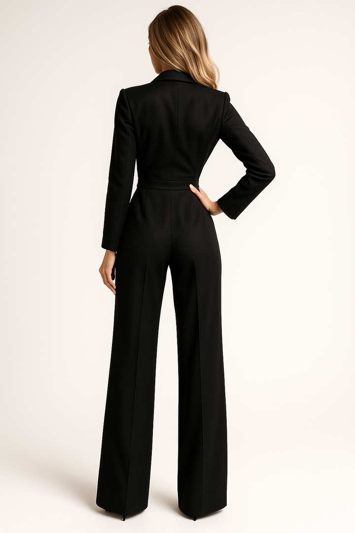 Kvinnors Elegant V-ringad Jumpsuit Vid Ben Skräddarsydd Passform Lång Ärmar Kvällsoutfit