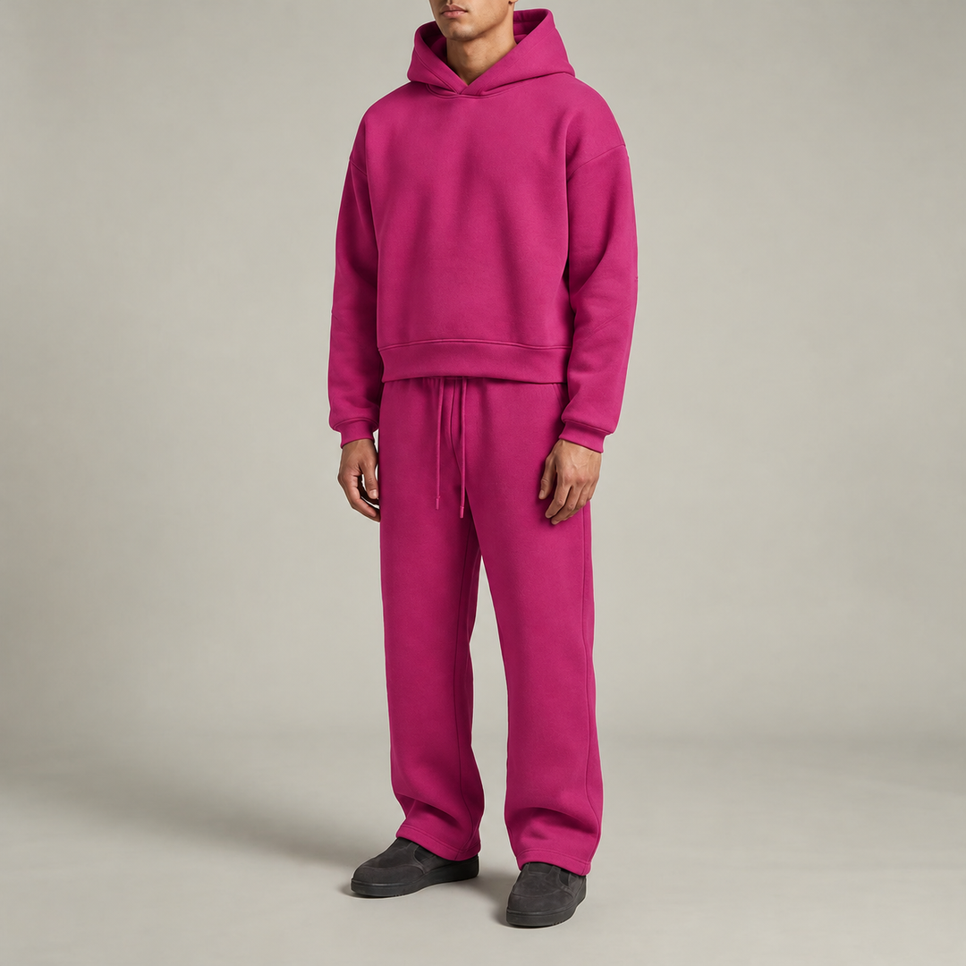 Mäns Oversized Huva Träningsdräkt Set – Varm Bomullsblandning Loungewear för Vinter