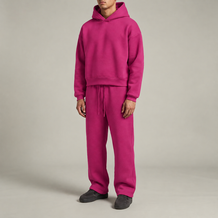 Mäns Oversized Huva Träningsdräkt Set – Varm Bomullsblandning Loungewear för Vinter