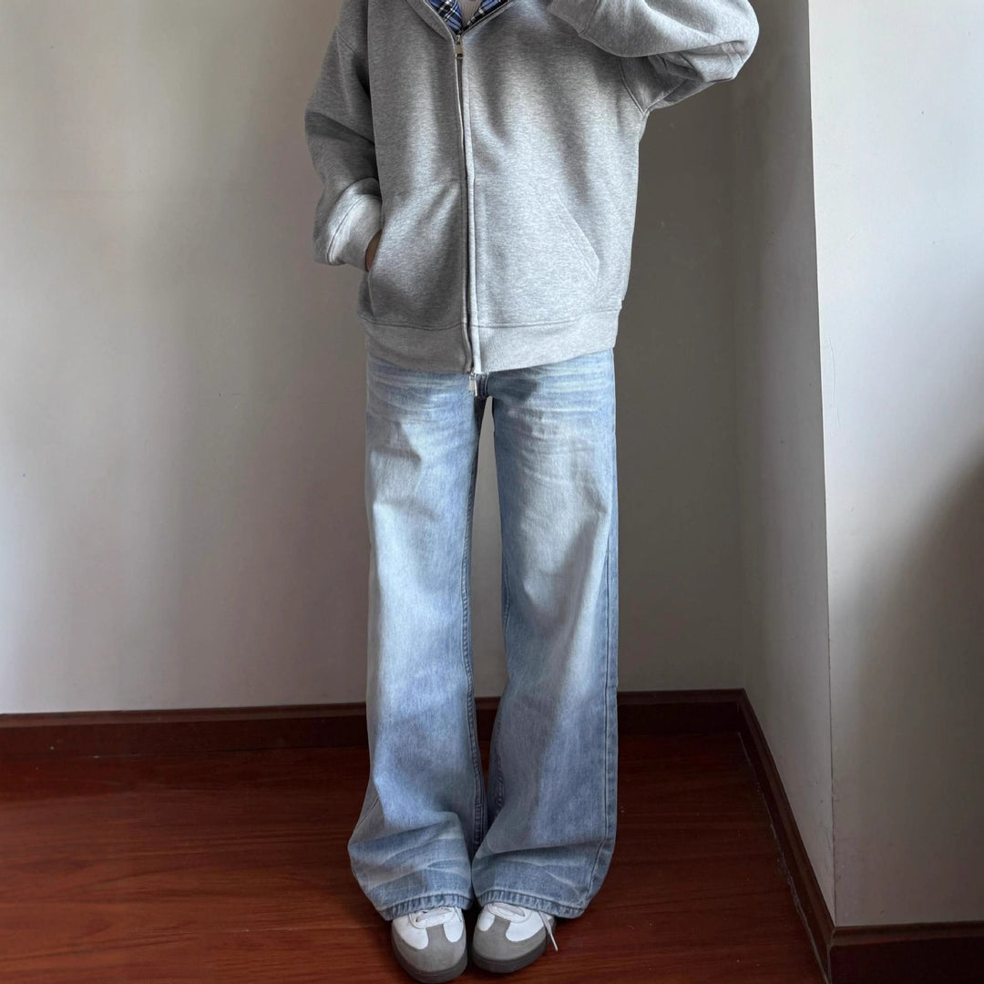 Kvinnors Högmidjade Tvättade Raka Ben Golvlånga Jeans