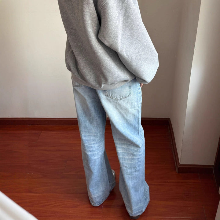 Kvinnors Högmidjade Tvättade Raka Ben Golvlånga Jeans