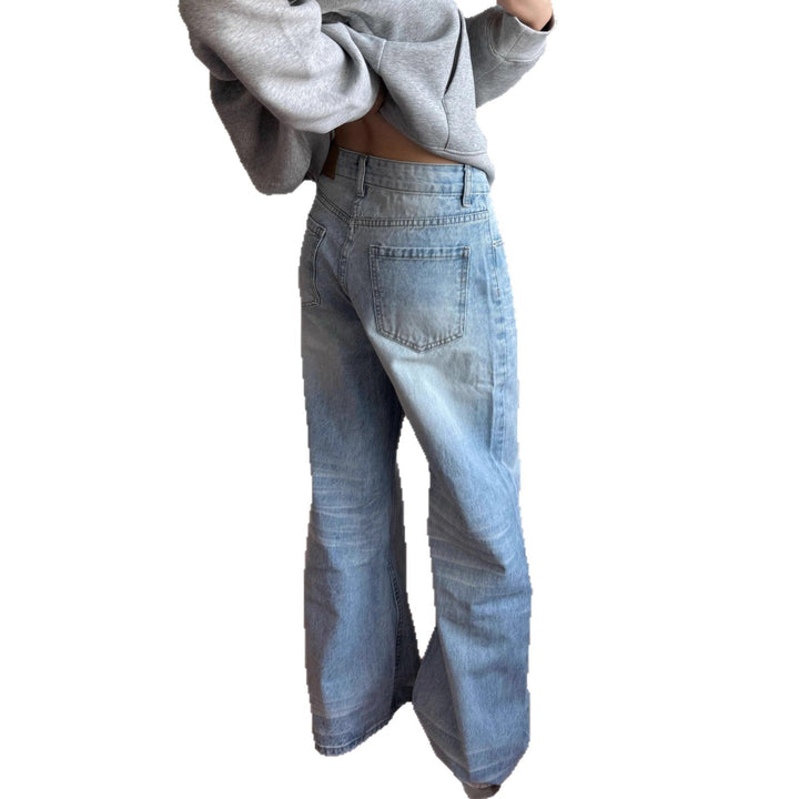 Kvinnors Högmidjade Tvättade Raka Ben Golvlånga Jeans