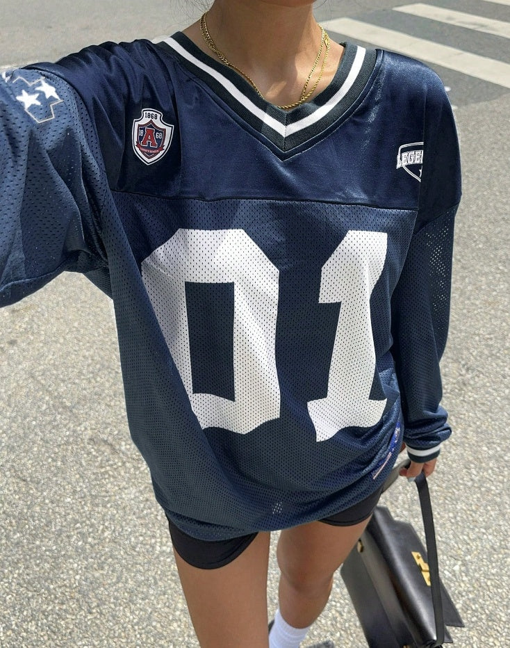 Dam Jersey T-shirt Lång Ärmar Oversized Streetwear Top
