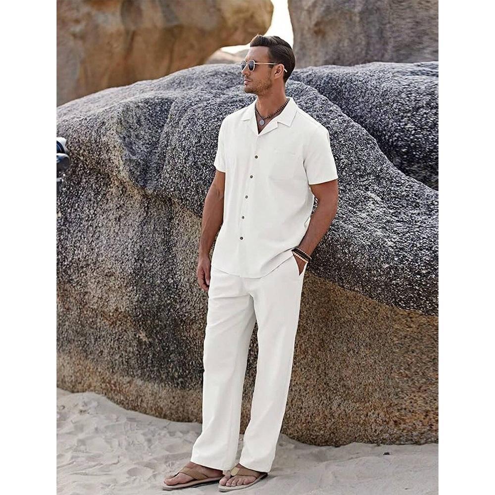 Herrars Revere Krage Knappskjorta och Tapered Byxor Set