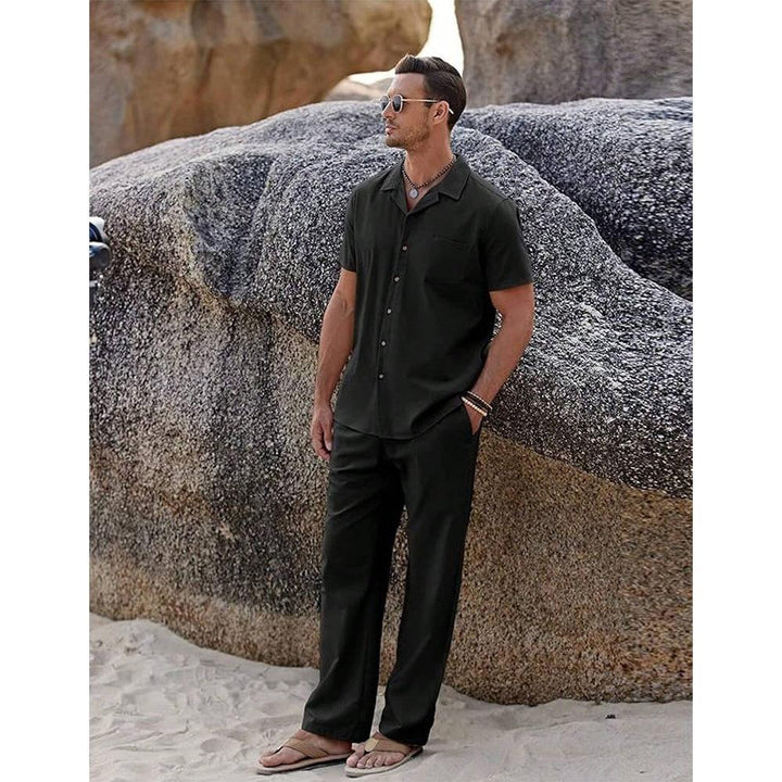 Herrars Revere Krage Knappskjorta och Tapered Byxor Set