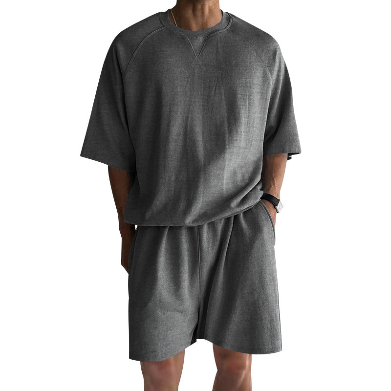 Herrens Terry Dragkedjeshorts och Avslappnad Raglan T-shirt Set