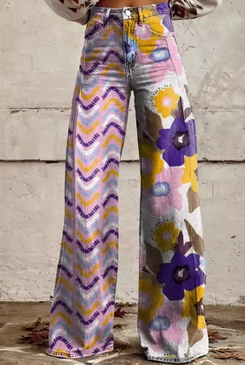 Dam Flerfärgade Boho Vida Byxor med Blomprint
