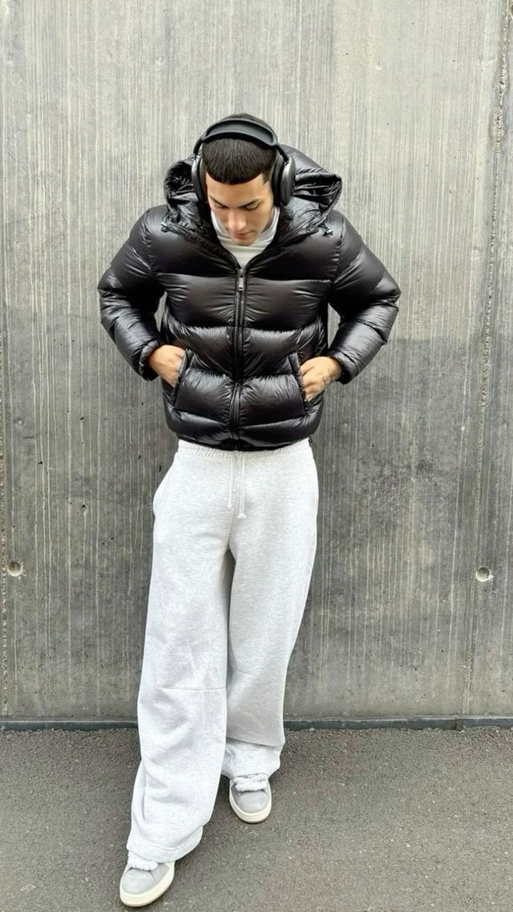 Herrens Sherpa-fodrad quiltad jacka med huva – Varm puffjacka för utomhus- och streetwear